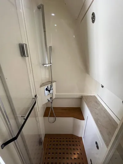 Zooropa Yacht Photos Pics Luxurious bathroom interior of 2016 Scout 420 LXF boat with modern fixtures.