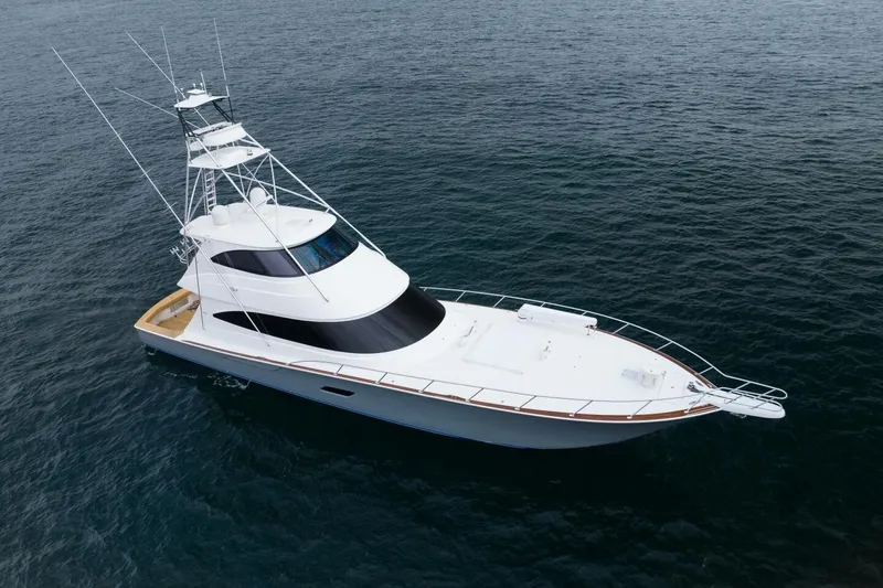 Silvertime Yacht Photos Pics Luxury 2018 Viking 80 Enclosed Bridge yacht on open water.