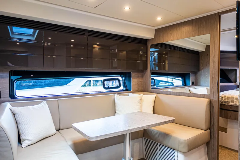  Yacht Photos Pics Luxurious interior of 2020 Azimut Atlantis 45 yacht with elegant seating and modern design.