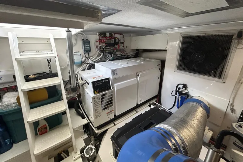  Yacht Photos Pics Engine room of 2020 Maritimo M64 yacht with generator and ventilation system.