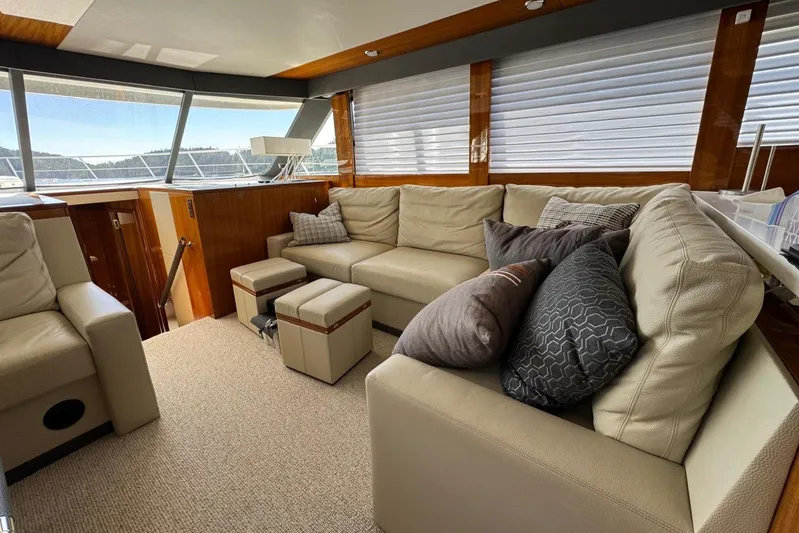  Yacht Photos Pics Luxurious interior of 2020 Maritimo M64 yacht with plush seating and modern design.
