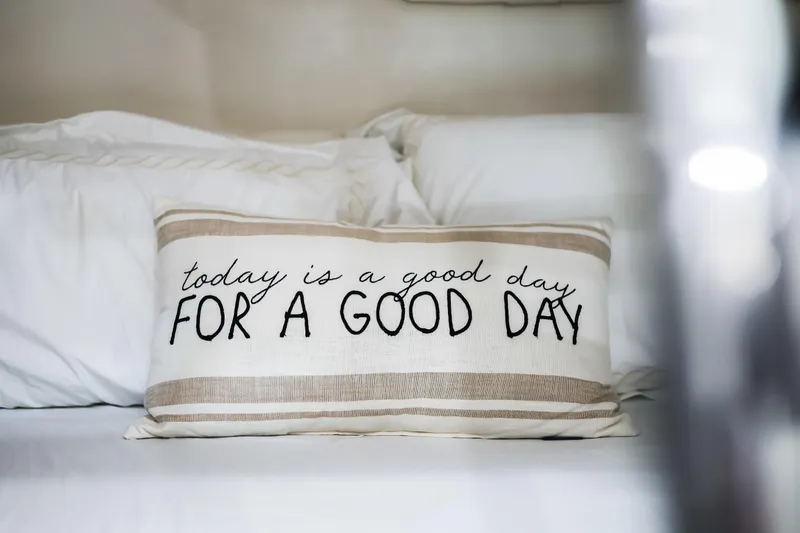 Tarini Yacht Photos Pics Decorative pillow with motivational quote on Regal 28 Express 2020 boat.