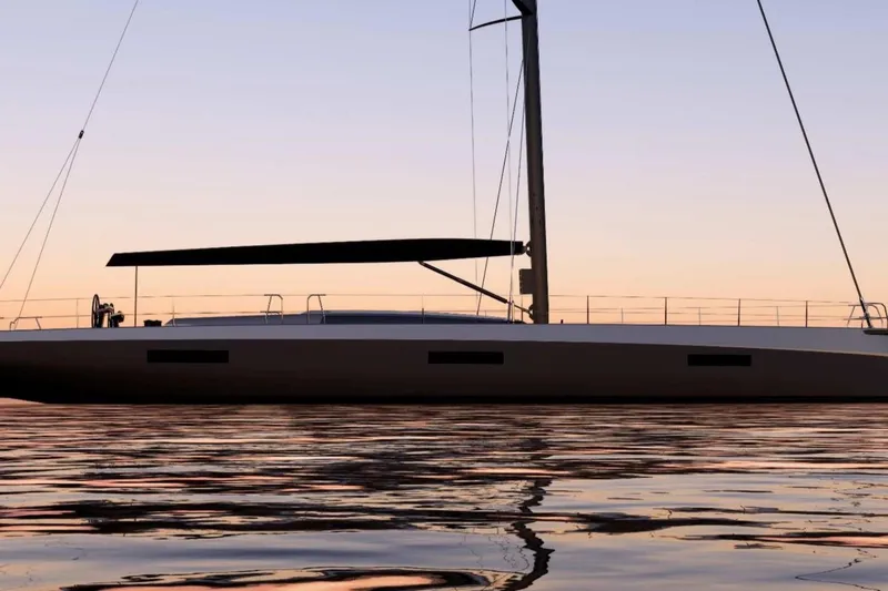  Yacht Photos Pics 2026 Ice Yachts 80 sailing at sunset, sleek design reflecting on calm water.