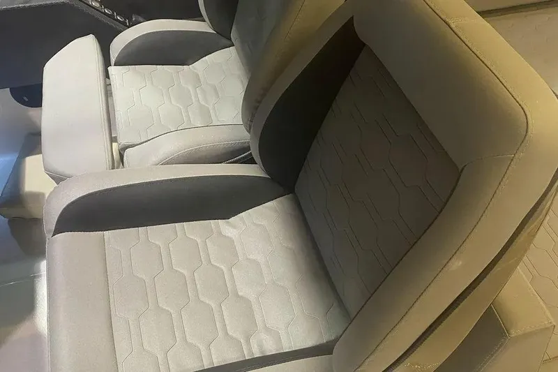  Yacht Photos Pics Luxurious interior seats of 2026 Hanover 387 Tuxedo Luxury Edition with elegant design.