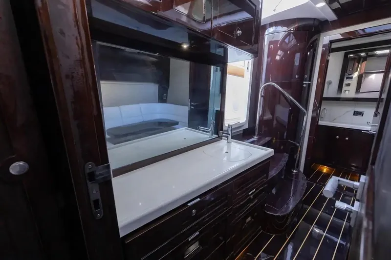 Next To Sell Yacht Photos Pics Luxurious interior of 2020 HCB Estrella yacht featuring sleek bathroom and modern design elements.