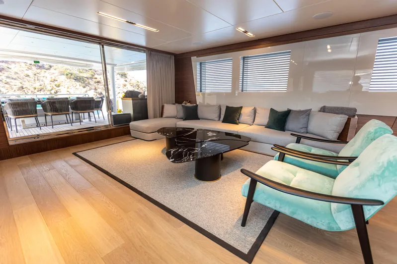 Zeemar Yacht Photos Pics Luxurious interior of 2016 Custom Aydos Yat Sanayi 100' yacht with modern seating.