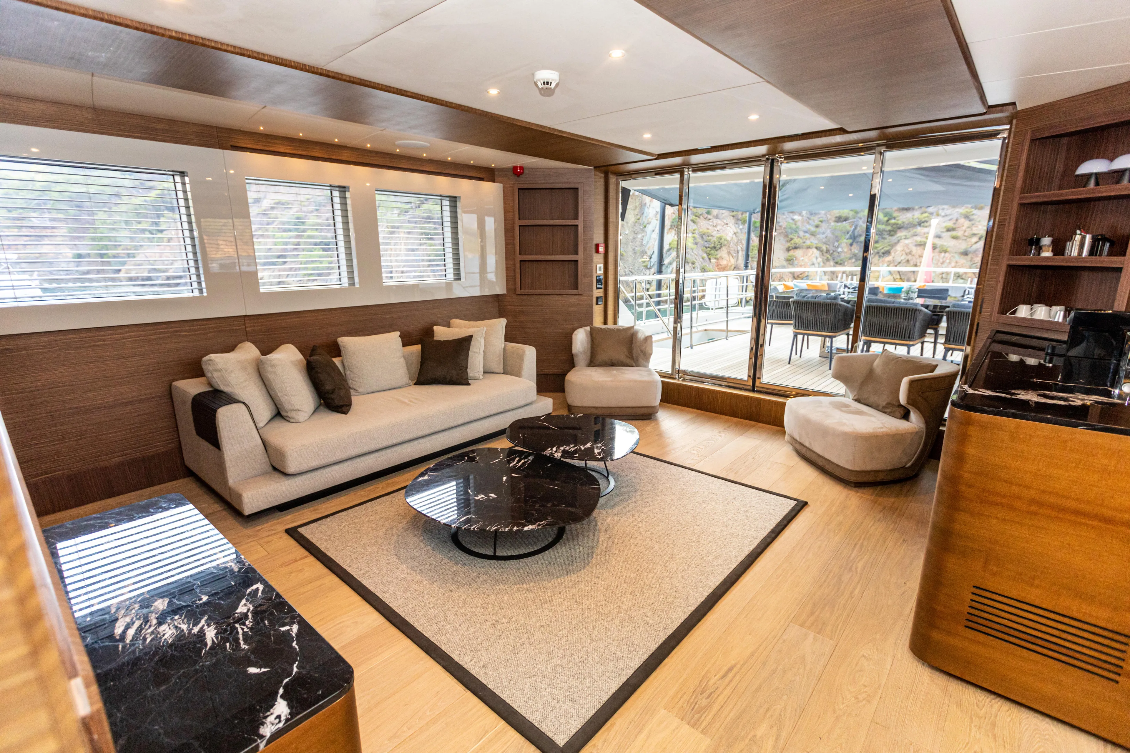 Zeemar Yacht Photos Pics Luxurious interior of 2016 Custom Aydos Yat Sanayi 100' yacht with modern furnishings.