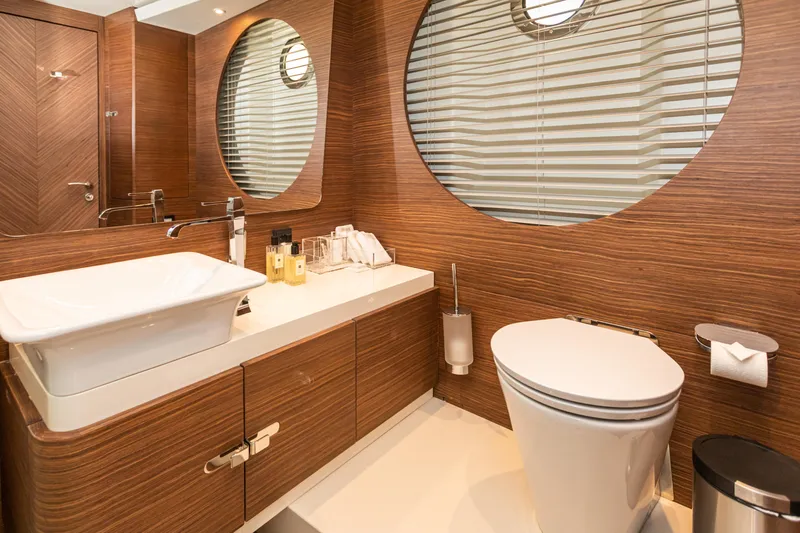 Zeemar Yacht Photos Pics Luxurious bathroom on 2016 Custom Aydos Yat Sanayi 100' yacht with modern fixtures.