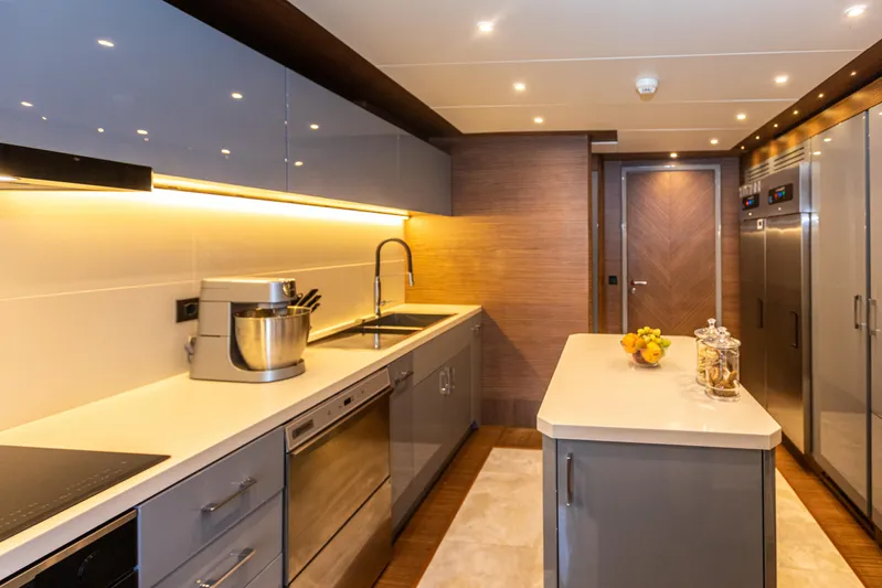 Zeemar Yacht Photos Pics Modern kitchen on a 2016 Custom Aydos Yat Sanayi 100' yacht.