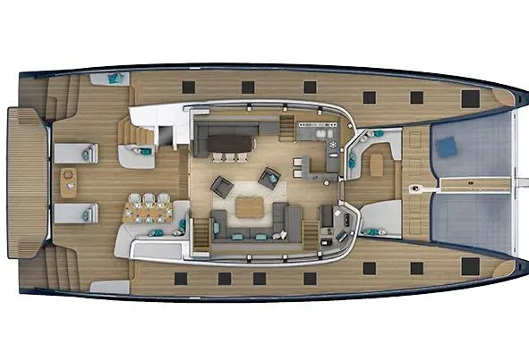  Yacht Photos Pics Top view of 2026 Lagoon Eighty 2 yacht interior layout.