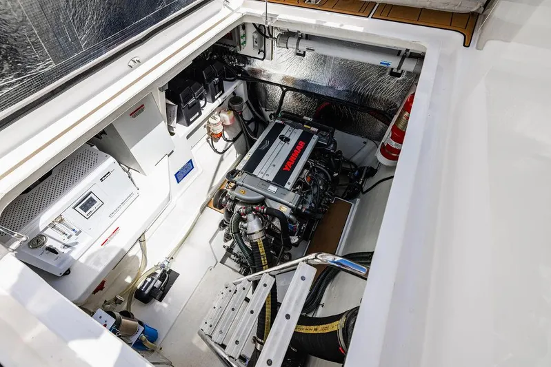 Nautilus Yacht Photos Pics Engine compartment of 2021 Leopard 53 Powercat, showcasing modern marine equipment and design.