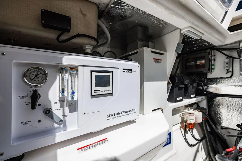 Nautilus Yacht Photos Pics Engine room of 2021 Leopard 53 Powercat with watermaker and control systems.