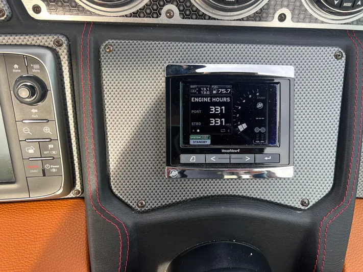  Yacht Photos Pics Dashboard of 2016 Cruisers Yachts 338 SOUTH BEACH showing engine hours and controls.