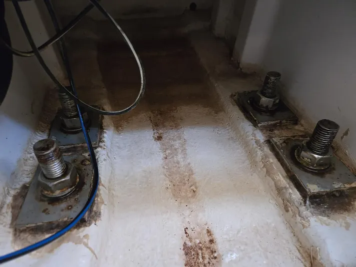  Yacht Photos Pics Keel bolts on a 2012 Jeanneau Sun Odyssey 439 sailboat, showing wear and rust.