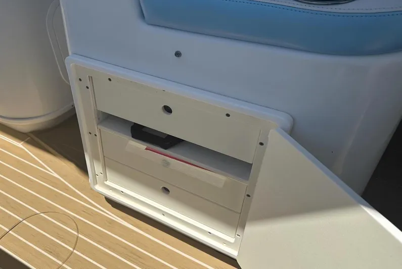  Yacht Photos Pics Open storage compartment on 2018 Yellowfin 42 boat deck.