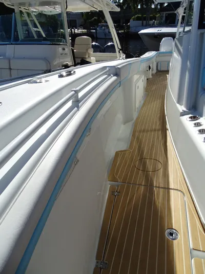  Yacht Photos Pics 2018 Yellowfin 42 boat with sleek deck and modern design.