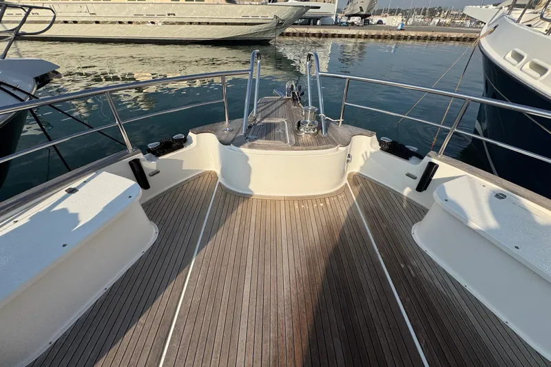  Yacht Photos Pics Deck view of 2023 Nord Star 49 SCY yacht, featuring sleek wooden flooring.