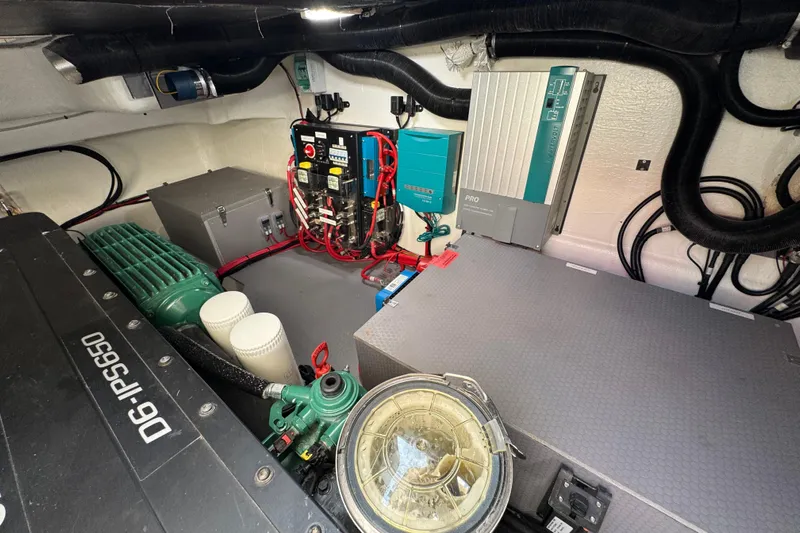  Yacht Photos Pics Engine room of 2023 Nord Star 49 SCY with D6-IPS650 engine and electrical components.