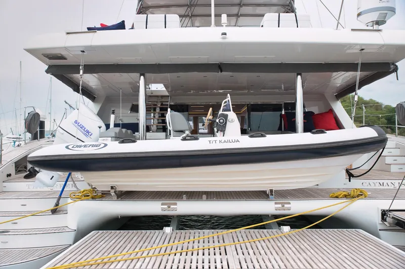 Kailua Yacht Photos Pics Luxury Sunreef 74 yacht with tender boat, 2018 model, docked at marina.