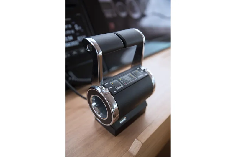 Kailua Yacht Photos Pics Throttle control lever on a 2018 Sunreef 74 yacht, featuring sleek design and modern technology.