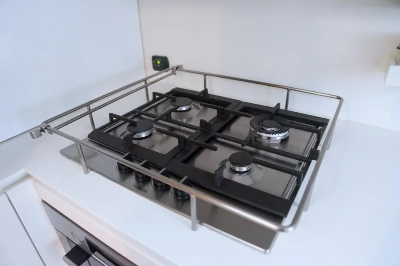 Kailua Yacht Photos Pics Stainless steel gas stove on Sunreef 74 yacht, 2018 model.