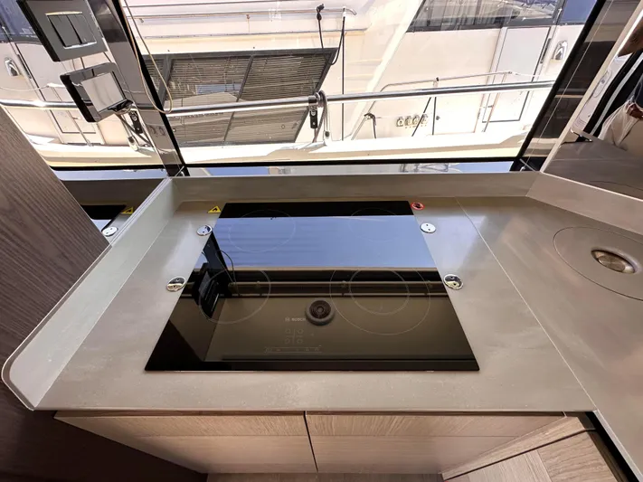 Skyfall Yacht Photos Pics Modern kitchen on Absolute 52 Navetta yacht, 2022 model.