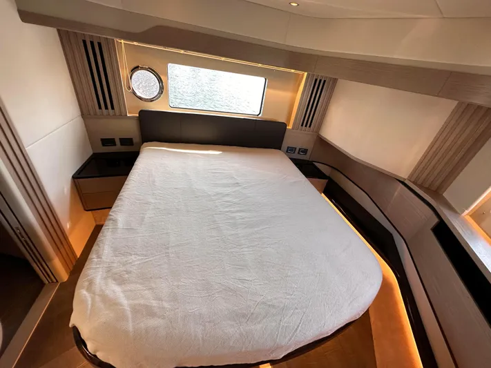 Skyfall Yacht Photos Pics Luxurious bedroom on the Absolute 52 Navetta yacht, year 2022.
