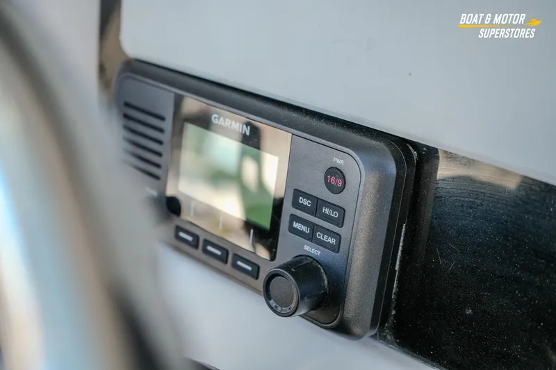  Yacht Photos Pics Garmin marine radio on 2025 Blackfin 242 HB boat dashboard.