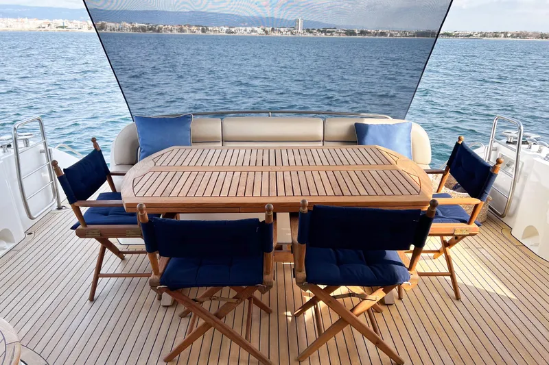  Yacht Photos Pics Luxury yacht Sunseeker Manhattan 66, 2007 model, featuring elegant outdoor dining area.