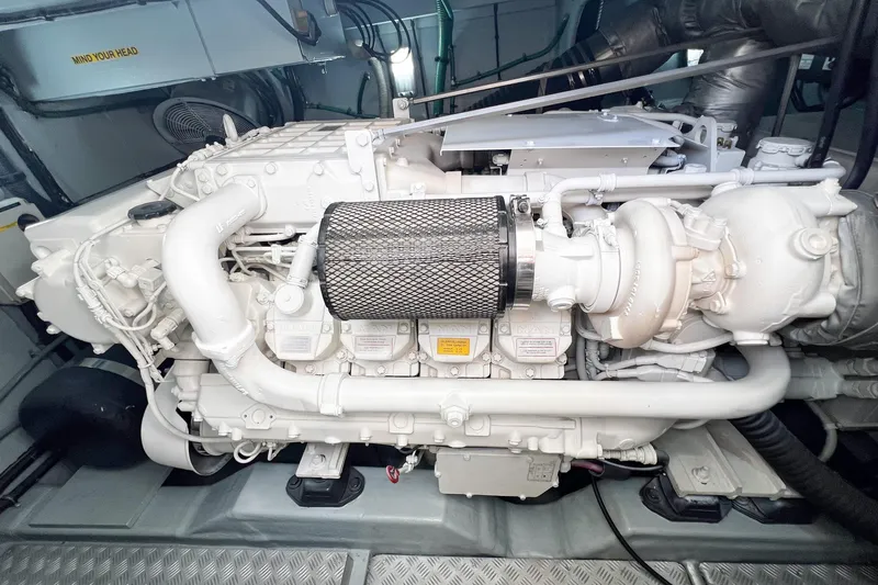  Yacht Photos Pics Engine room of 2007 Sunseeker Manhattan 66 yacht, showcasing detailed machinery components.