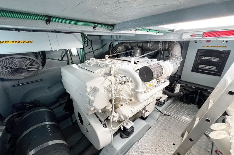  Yacht Photos Pics Engine room of 2007 Sunseeker Manhattan 66 yacht, featuring a powerful marine engine.