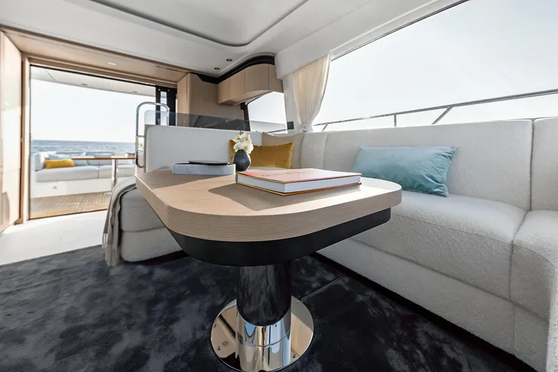  Yacht Photos Pics Luxurious interior of 2024 Azimut Fly 53 yacht with modern furnishings.
