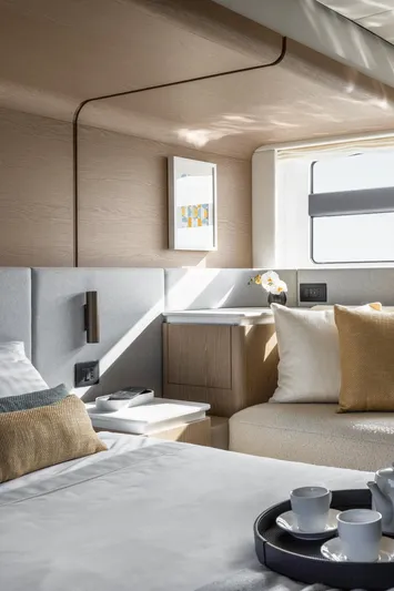  Yacht Photos Pics Luxurious interior of 2024 Azimut Fly 53 yacht with elegant decor and natural light.