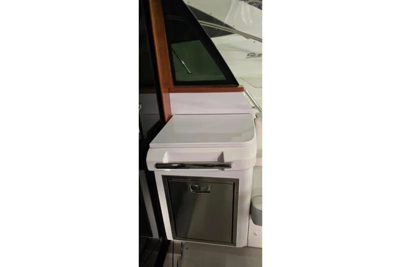 Your So Vein Yacht Photos Pics 2024 Regal 42 Fly yacht interior detail with sleek cabinetry and modern design.