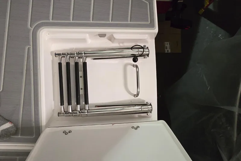 Your So Vein Yacht Photos Pics Stainless steel ladder on 2024 Regal 42 Fly yacht deck.