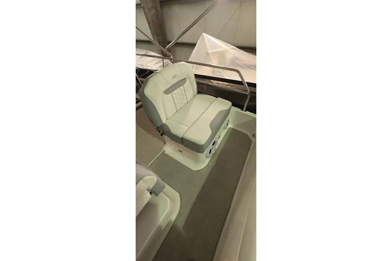 Your So Vein Yacht Photos Pics 2024 Regal 42 Fly boat interior with cushioned seating and modern design.