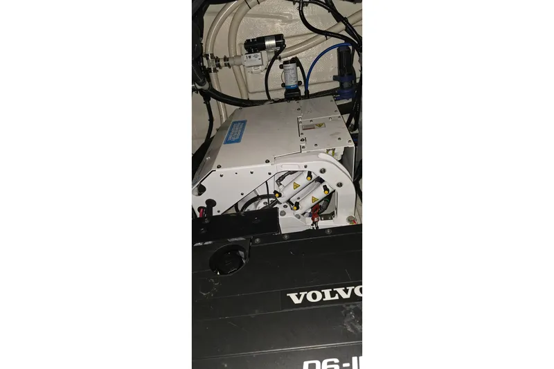 Your So Vein Yacht Photos Pics Engine compartment of 2024 Regal 42 Fly yacht with Volvo components.
