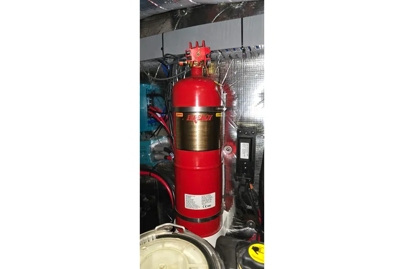 Your So Vein Yacht Photos Pics Fire extinguisher in 2024 Regal 42 Fly yacht engine room.