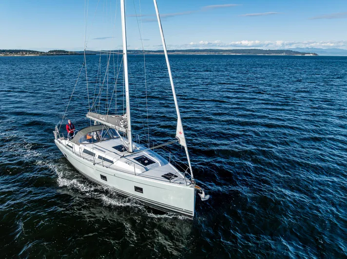 Dragon Fly Yacht Photos Pics 2019 Hanse 418 sailboat cruising on open water under clear skies.