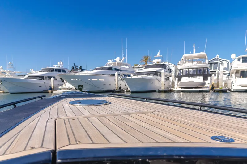  Yacht Photos Pics 2019 Technohull sea DNA 999 boat deck with yachts in marina background.