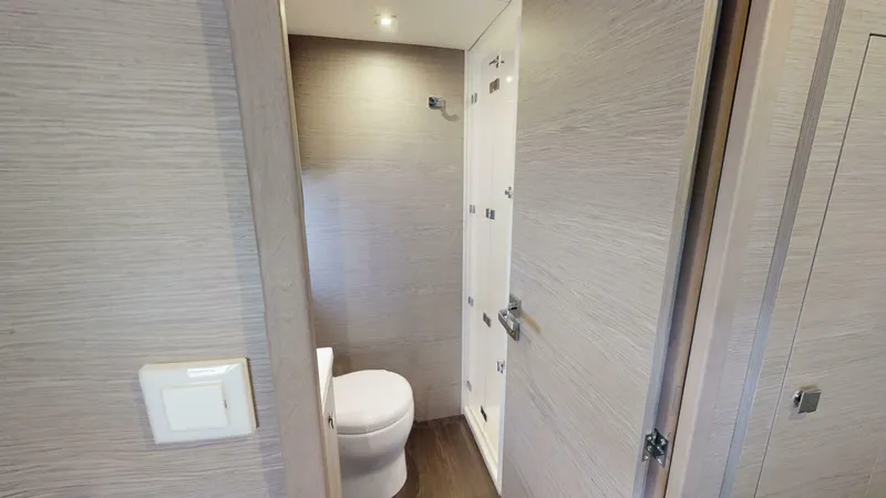 Pheonix Yacht Photos Pics 2022 Fountaine Pajot MY6 yacht bathroom with modern design and sleek fixtures.