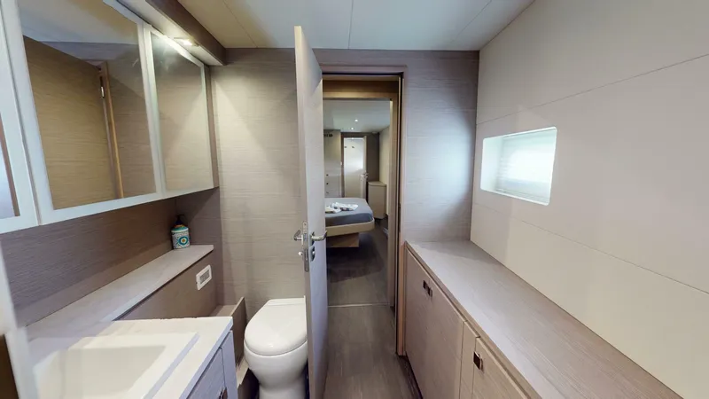 Pheonix Yacht Photos Pics Luxurious bathroom interior of 2022 Fountaine Pajot MY6 yacht