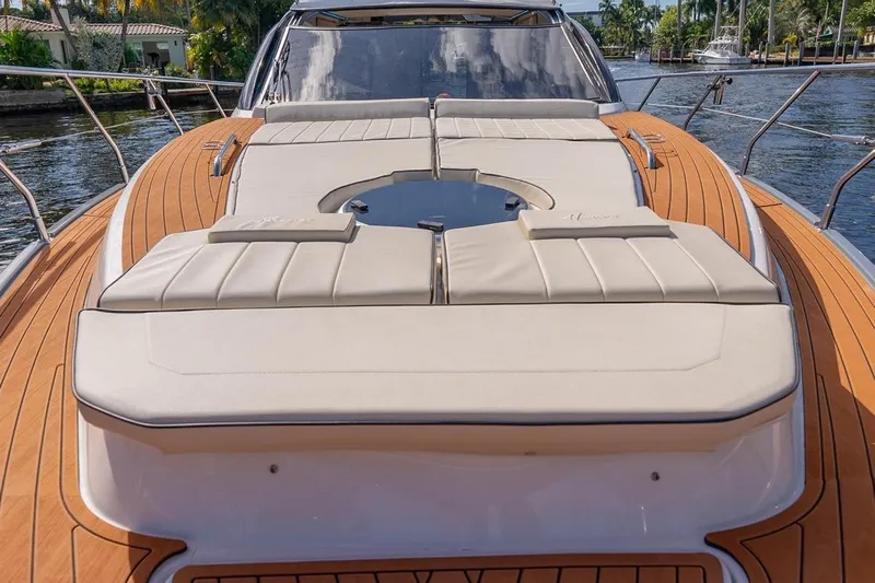  Yacht Photos Pics 2024 Hanover 415 Pure Gray yacht with luxurious sunbathing deck and sleek design.