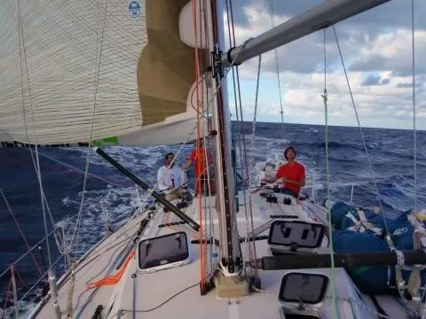 Medusa Yacht Photos Pics Sailing on a 1996 Santa Cruz 52 yacht in open ocean.