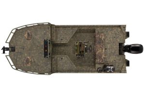 2025 Tracker GRIZZLY® 2072 CC Sportsman boat, top view, camo design, spacious deck layout.
