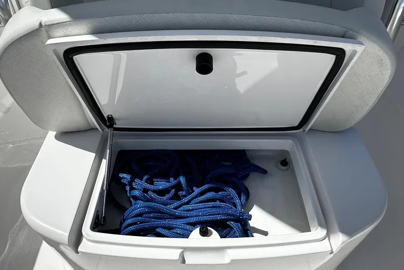  Yacht Photos Pics Storage compartment with blue rope on a 2022 Southport 30 FE boat.