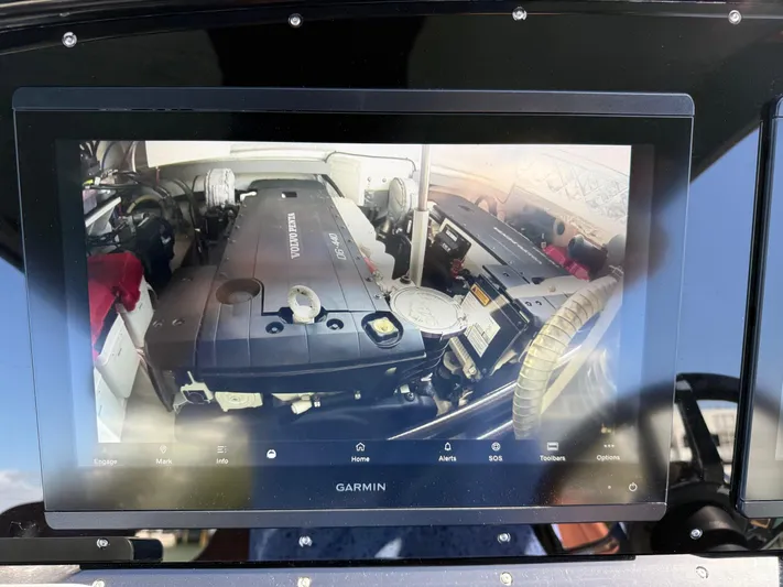 B-offline Yacht Photos Pics Garmin display showing engine compartment of 2019 SACS Rebel 40 boat.