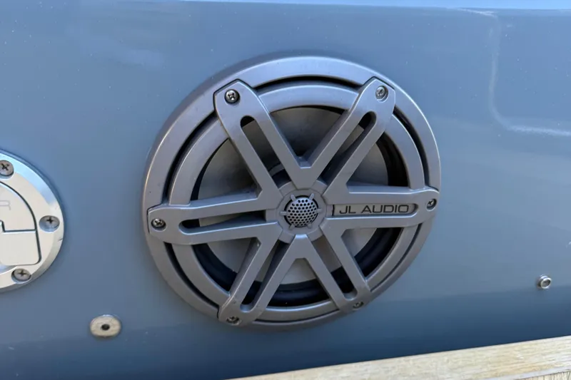 B-offline Yacht Photos Pics JL Audio speaker on 2019 SACS Rebel 40 boat exterior.