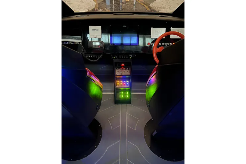 No Name Yacht Photos Pics Interior cockpit of 2025 Offshore Racing Code X boat with advanced controls and displays.