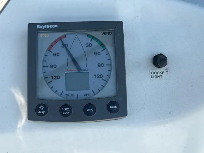 Gonzo Yacht Photos Pics Raytheon ST60 wind gauge on 1997 Beneteau 50 yacht cockpit panel.